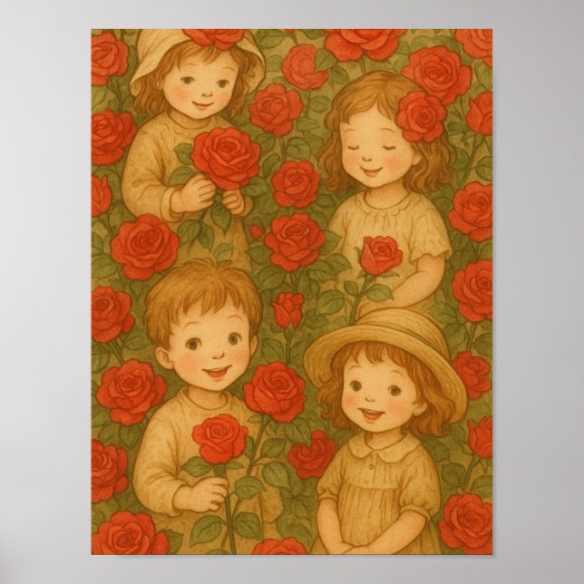 Poster "Fleurs de l'enfance : Jardin Rose délice" (Devant)