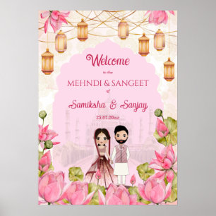 Poster Fleurs de Lotus rose lanterne mariage indien