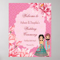 Fleurs de lotus roses avec mignon couple de mariés