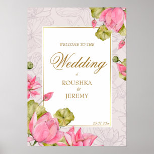 Poster Fleurs de lotus roses enseigne de bienvenue à bord