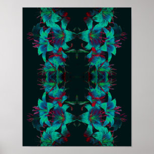 Poster Fleurs de Lys Bleues Abstraites