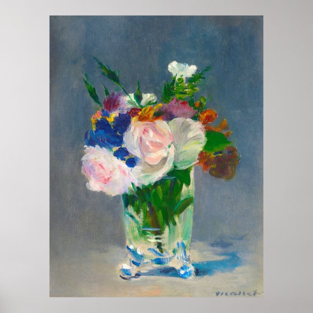 Poster Fleurs de manet dans un vase de cristal (Devant)