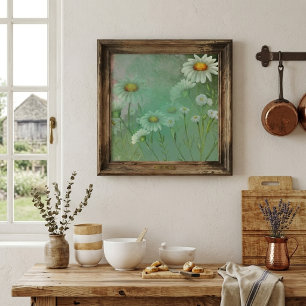 Poster Fleurs de marguerite à l'aquarelle verte