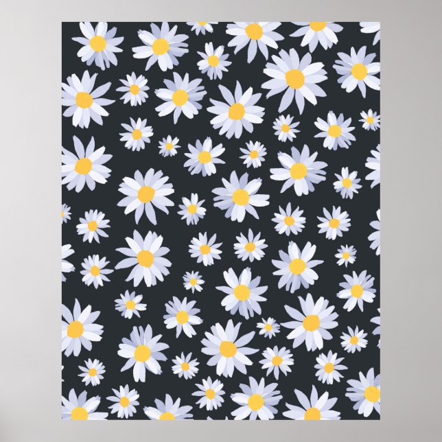 Poster Fleurs de marguerite blanche classique Botanique (Devant)