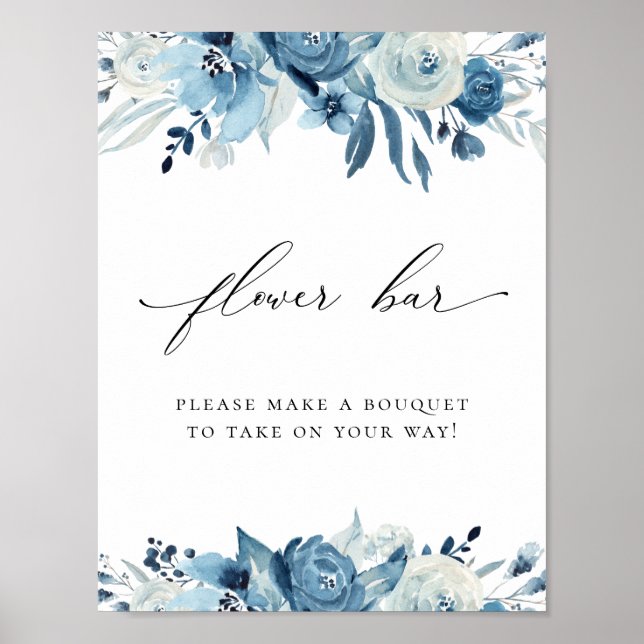 Poster Fleurs de mariage poussiéreuses bleues navale Fleu (Devant)