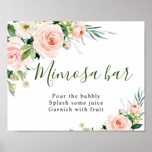 Poster Fleurs de Mimosa Floral Teint Rose Sign de Mariage