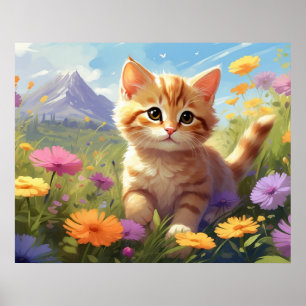 Poster *~* Fleurs de Montagne Kitty 5:4  Chaton Chat AP68