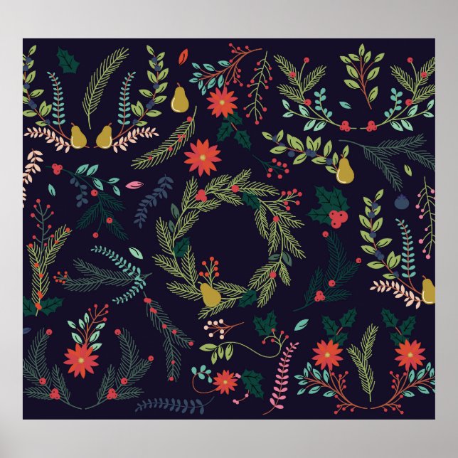 Poster Fleurs de Noël dessinées à la main : collection vi (Devant)