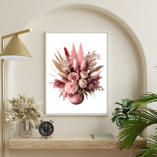 Poster Fleurs de pampa florales roses Boho dans un vase