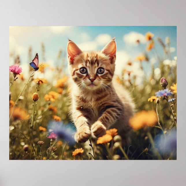 Poster *~* Fleurs de papillon Kitty 5:4 Chat Kitten AP68 (Devant)