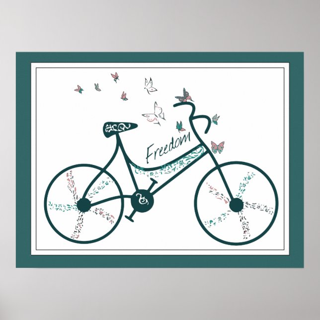 Poster Fleurs de papillons délicates et fans de vélos de  (Devant)