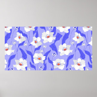 Poster Fleurs de pavot blanc sans couture motif. Belle ha