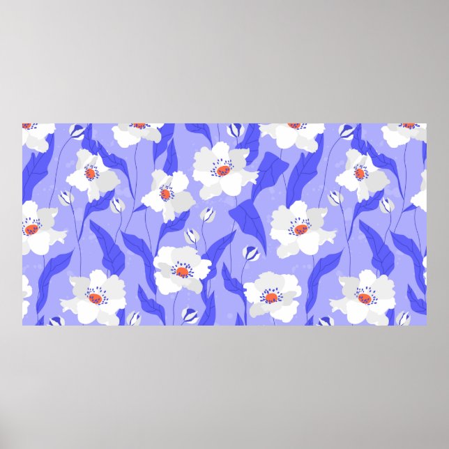 Poster Fleurs de pavot blanc sans couture motif. Belle ha (Devant)