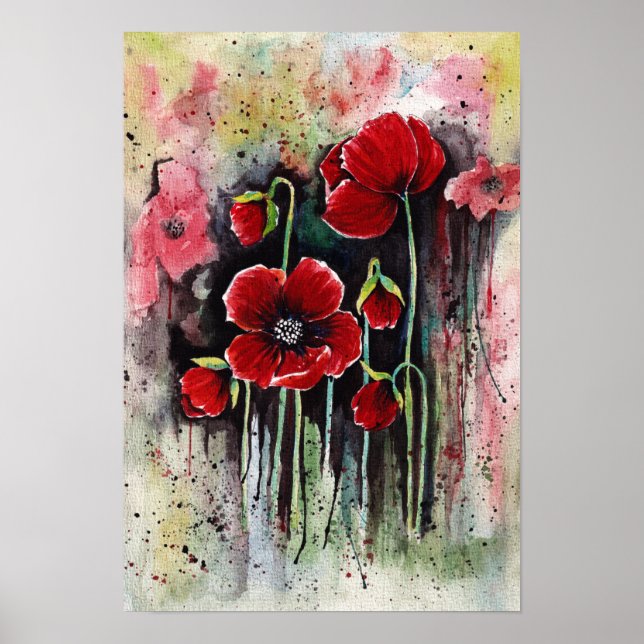 Poster Fleurs De Pavot En Aquarelle (Devant)