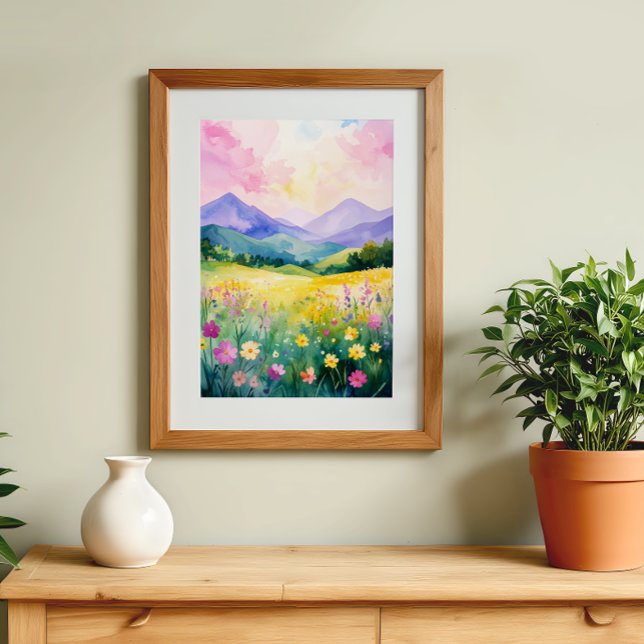 Poster Fleurs de Paysage Pastel en Fleur Collines Art Mur (Créateur téléchargé)