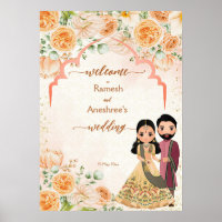 Fleurs de pêche mignonne couple de mariés indiens 