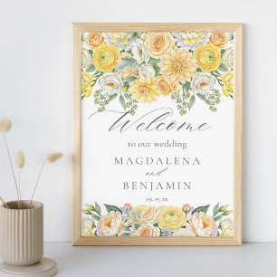 Poster Fleurs de Pêcher Jaune Sage Verdure Mariage Bienve