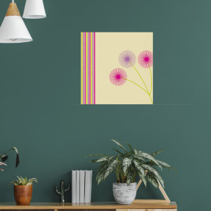 Poster Fleurs de pissenlit colorées, rayures, abstrait bo