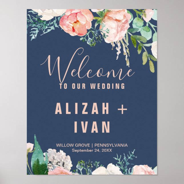 Poster Fleurs de pivoines romantiques | Mariage de bienve (Devant)