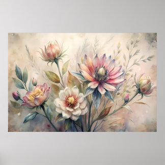 Poster Fleurs de Prairie Botanique Rustique Aquarelle