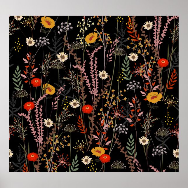 Poster Fleurs de prairie en floraison main tiré (Devant)