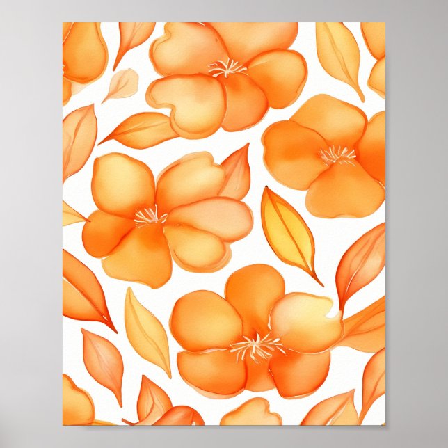 Poster Fleurs de printemps aquarelle orange (Devant)