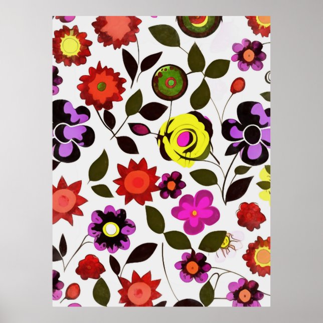 Poster Fleurs de printemps funky style seventies (Devant)