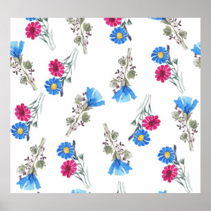 Poster Fleurs de printemps rose Aquarelle Botanique