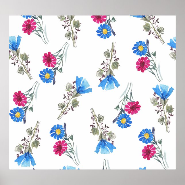 Poster Fleurs de printemps rose Aquarelle Botanique (Devant)