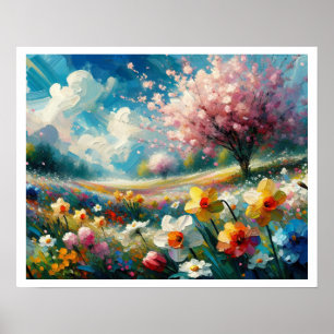 Poster Fleurs de printemps vibrantes de fleurs de cerisie