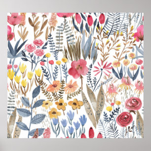 Poster Fleurs de ressort d'aquarelle, patte transparente 