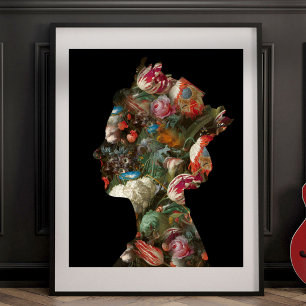 Poster Fleurs de silhouette de la reine Elizabeth II gran