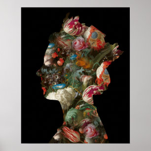 Poster Fleurs de silhouette de la reine Elizabeth II Peti