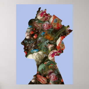 Poster Fleurs de silhouette de la reine Elizabeth II XLar