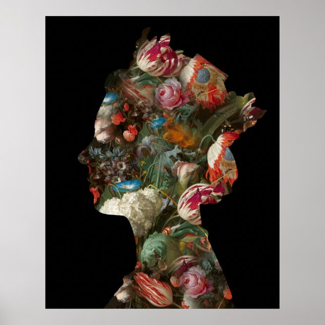 Poster Fleurs de silhouette Queen Elizabeth II Moyen (Devant)