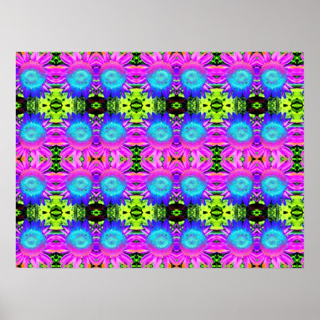 Poster Fleurs de soleil Abstraites bleues, fleurs de mand (Devant)