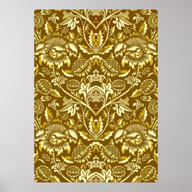 Poster Fleurs de soleil Art nouveau, moutarde et jaune do (Devant)