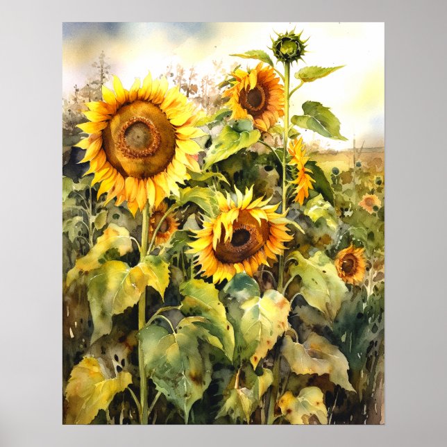 Poster Fleurs de soleil dans la scène d'art paysager de t (Devant)