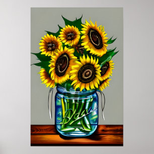 Poster Fleurs de soleil dans Vase de verre
