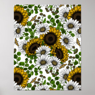 Poster Fleurs de soleil et marguerites, jardin d'été 3