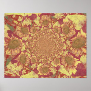 Poster Fleurs de soleil Jaune Découpage Aquarelle Art Flo