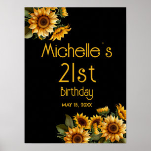 Poster Fleurs de soleil jaunes Noir 21e anniversaire