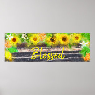 Poster *~* Fleurs de soleil Lémons Oranges Bois rustique 