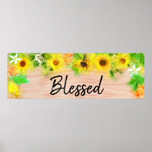 Poster *~* Fleurs de soleil Lémons Oranges Bois rustique 