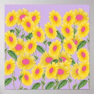 Poster Fleurs de soleil rose Vintage Rustique Moderne Pas