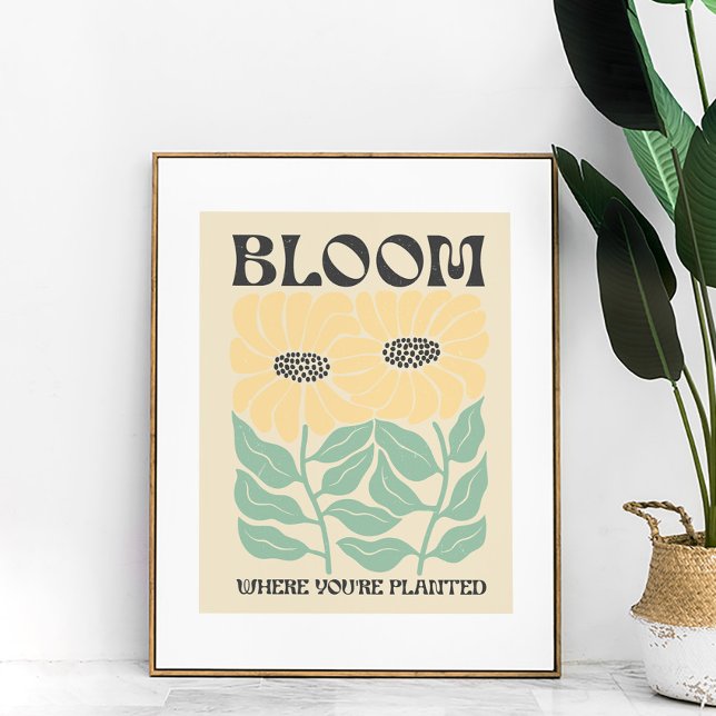 Poster Fleurs de soleil super "Fleur de fleurs où vous êt (Groovy Sunflowers "Bloom where You're Planted" Poster in a golden frame.)