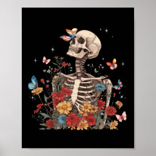 Poster Fleurs de squelette Papillon Floral Halloween Homm