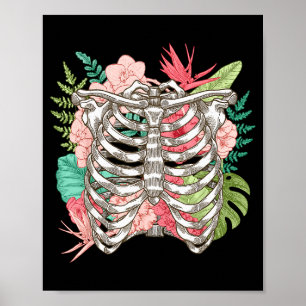 Poster Fleurs de squelette Radiographie de la cage thorac