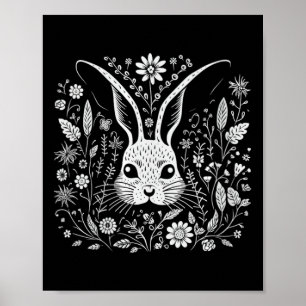 Poster Fleurs de style cottagecore avec lapin pour femmes