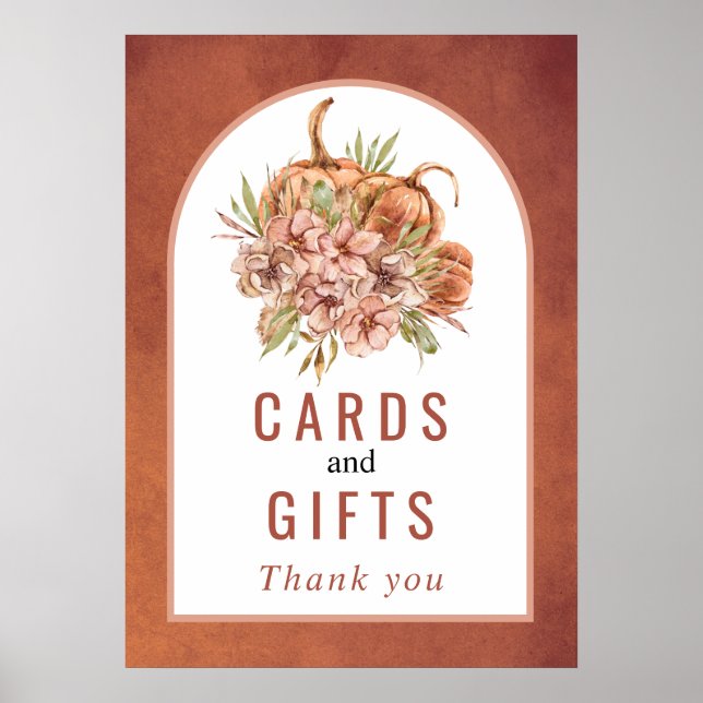 Poster Fleurs de terre cuite Cartes citrouilles et cadeau (Devant)